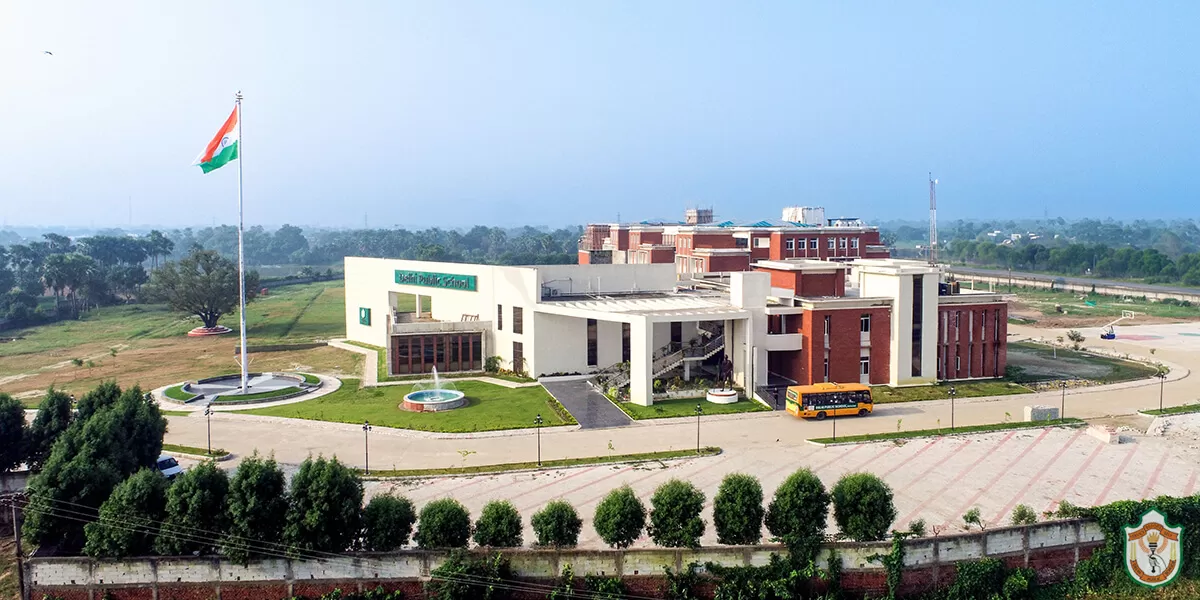 Family visiting a school campus